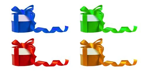 Four insulated boxes of different colors, red, blue, yellow, green. Stock Photos