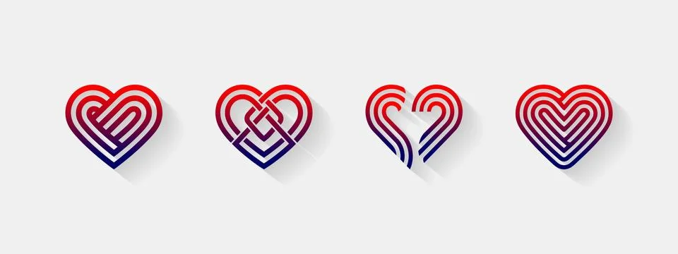 Four interconnected heart patterns with red and blue gradient lines Stock Illustration