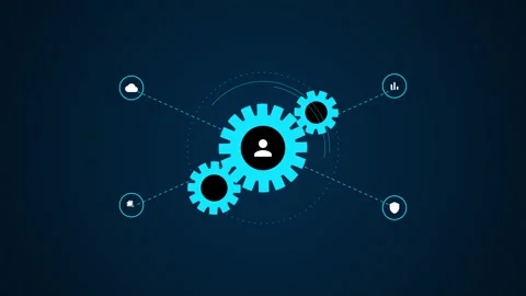 Four Interlocked Metallic Gears Rotating in Business Cooperation Concept Stock Footage 344033328