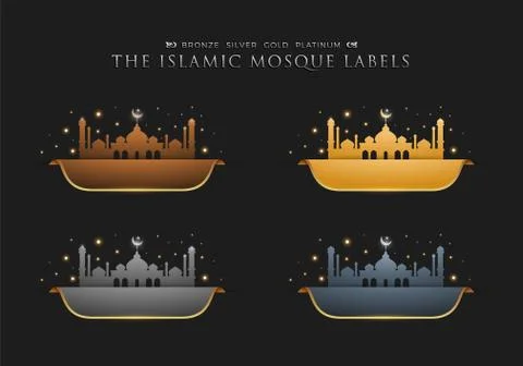 Four Islamic Mosque Labels. Vector Illustration Stock Illustration