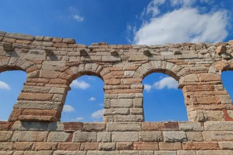 Four isolated arcs called "the wing" at the Verona Arena are the last remaining Stock Photos
