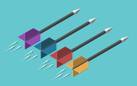 Four isometric flying arrows Illustrazione stock