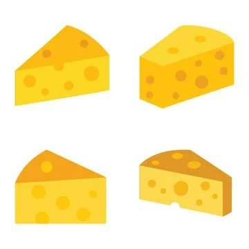 Four Isometric Illustrations of Cheese Slices with Holes Stock Illustration