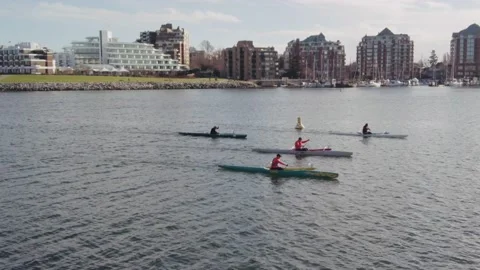 Four Kayakers training in the Inner Harbour, Victoria, BC, Canada Vídeos de archivo 232913508
