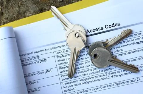 Four keys on access code list Stock Photos