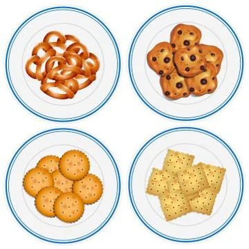 Four kids on snacks on the plates Stock Illustration