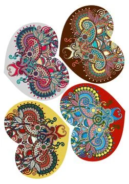 Four lace heart shape with ethnic floral paisley design for Vale Stock-Illustration