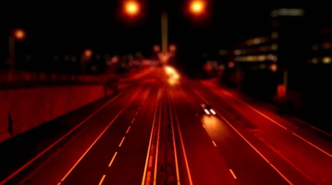 Four Lane Road at Night. Tilt Shift Timelapse. 스톡 동영상 56028811