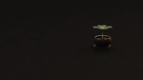 Four-Leaf Clover on Black Textured Background with Diagonal Shadows Stock Illustration