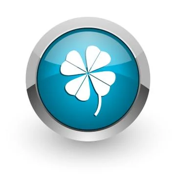 Four-leaf clover blue silver metallic chrome border web and mobile phone icon Stock Illustration