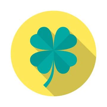 Four leaf clover circle icon with long shadow. Flat design style. Stock Illustration