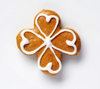 Four-leaf clover cookie with white icing 스톡 사진