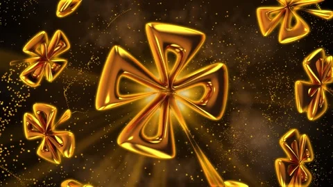 FOUR LEAF CLOVER OF GOLD WITH 3D ANIMATION AND LIGHT BACKGROUND Stock Footage 233923474