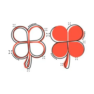 Four leaf clover icon in comic style. St Patricks Day cartoon vector illustra Stock Illustration