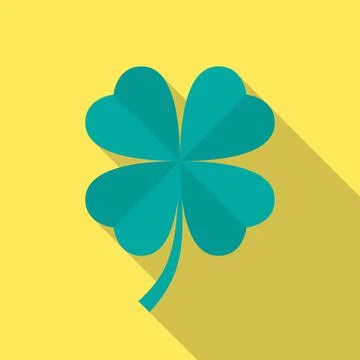 Four leaf clover icon with long shadow. Flat design style. Stock Illustration