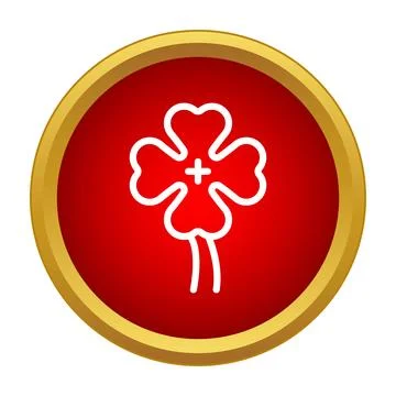 Four leaf clover icon with plus sign on red button Stock Illustration