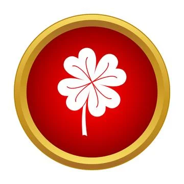 Four leaf clover luck symbol in red button Stock Illustration