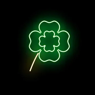 Four leaf clover neon sign glowing green luck Stock Illustration