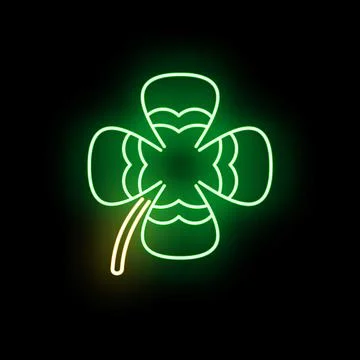 Four leaf clover neon sign glowing green luck Stock Illustration