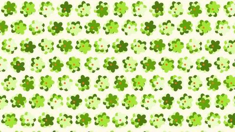 Four-leaf clover patterns vibrant green with red centers on white seamless .. Illustrazione stock