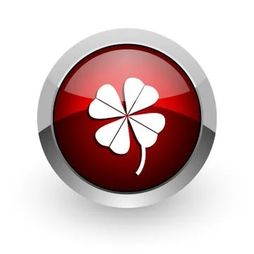 Four-leaf clover red circle web glossy icon. 库存插图