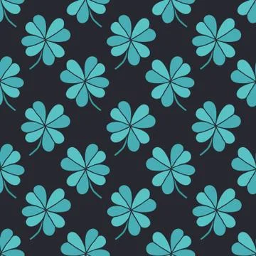 Four-leaf clover seamless doodle pattern, vector illustration Stock Illustration