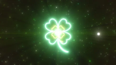 Four Leaf Clover Shape St. Patrick's Day Abstract Neon Lights Tunnel Stock Footage 166546678
