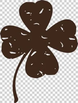 Four-leaf clover silhouette is being shown in brown distressed style on Stock Illustration