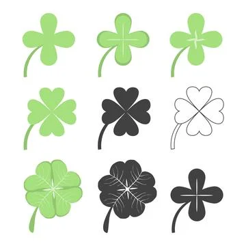 Four leaf clover vector set, lucky shamrock icons collection, St Patricks Illustrazione stock