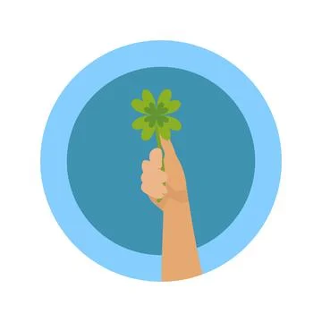 Four-leaf clover in a woman's hand on a blue background Stock Illustration