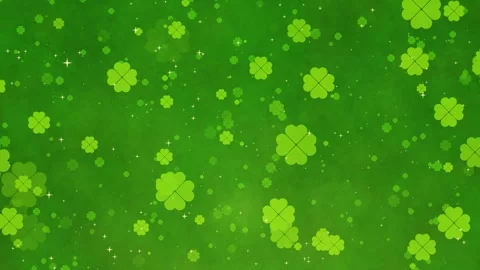 Four-leaf clovers drifting across a festive green background, St. Patrick's Day Stock Footage 327345223