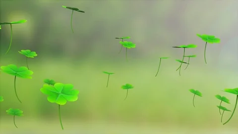 Four-leaf clovers falling rotating slowly lightly, 3D illustration, animation 库存影片 108616164