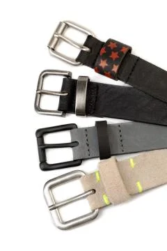Four leather strap with buckles. Isolate Stock Photos