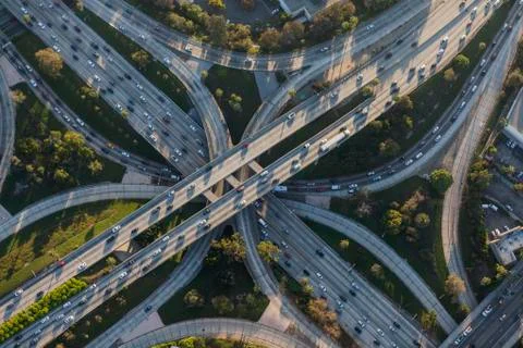 Four Level Freeway Interchange in Downtown Los Angeles Stock Photos