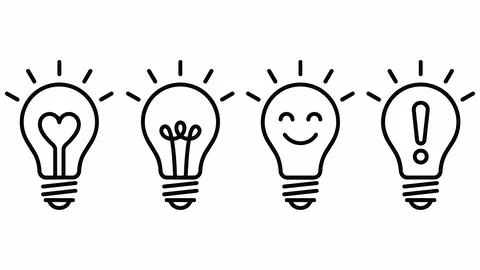 Four light bulb icons representing ideas innovation and strategy with light.. Stock Illustration