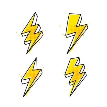 Four Lightning bolt hand drawn icons Stock Illustration