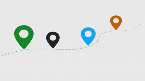 Four Location Point Connection with Lines, Location Pin Pointer on grid Backgrou Stock Footage 312275839