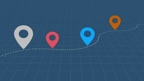 Four Location Point Connection with Lines, Location Pin Pointer on grid Backgrou Video stock 312275840