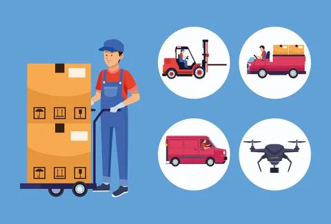Four logistic workers Illustrazione stock