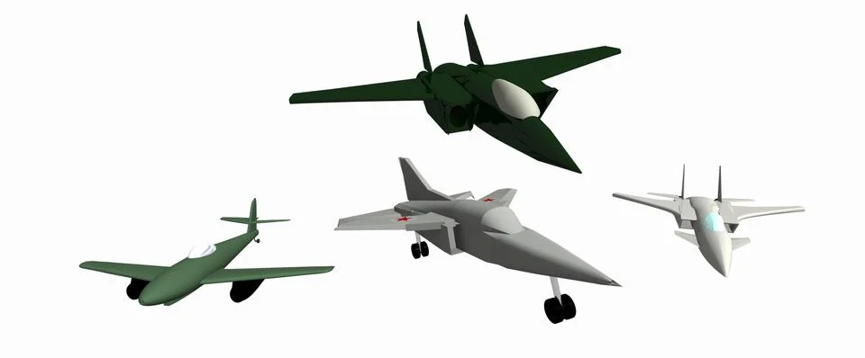 Four low-poly 3D models of aircraft Stock Illustration