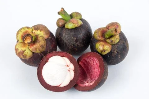 Four mangosteens Stock Photos