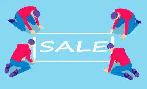 Four men write with chalk on the floor. Stock Illustration