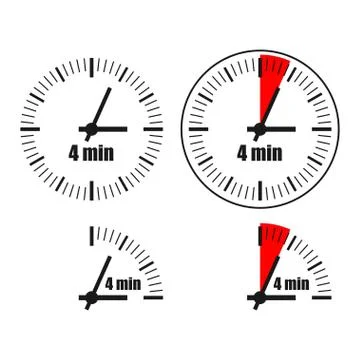 Four Minutes Clock on white background. Stock Illustration