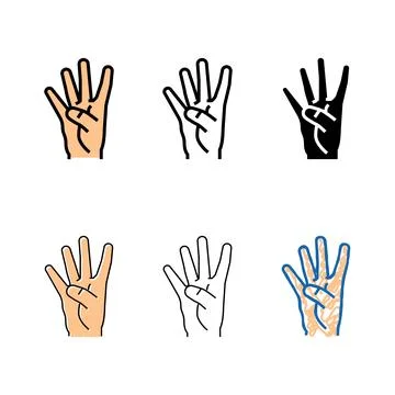 Four modern number hand gesture color icon vector Stock Illustration