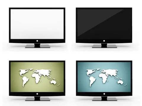 Four monitors set rendered isolated on white background Stock Illustration
