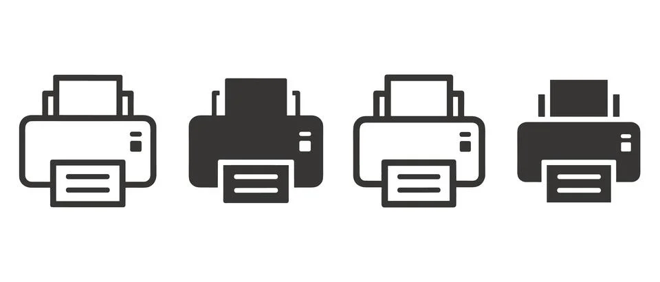 Four Monochrome Printer in a Row black and white office Stock Illustration