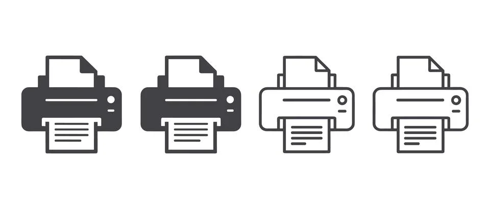 Four Monochrome Printer in a Row line technology office Stock Illustration