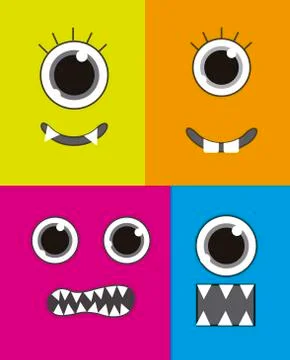 Four  monster faces background, colorful. vector illustration Stock Illustration
