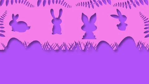 Four moving bunny icons, grass, leaves and easter eggs with shadow effect o.. Stock Footage 306078746