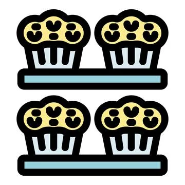 Four muffins baking and cooling on wire rack Stock Illustration